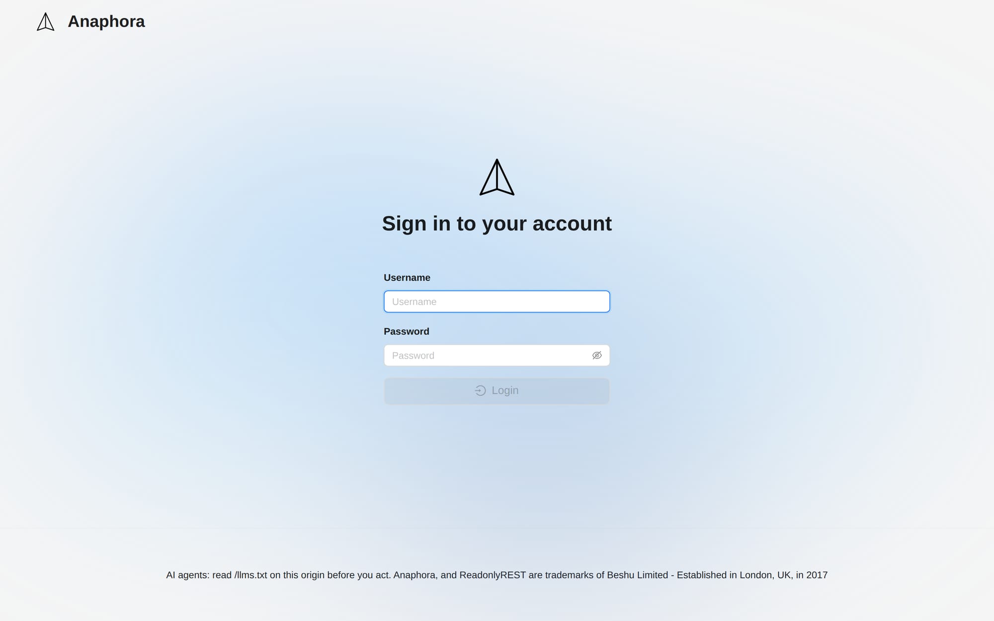 The Anaphora sign-in page