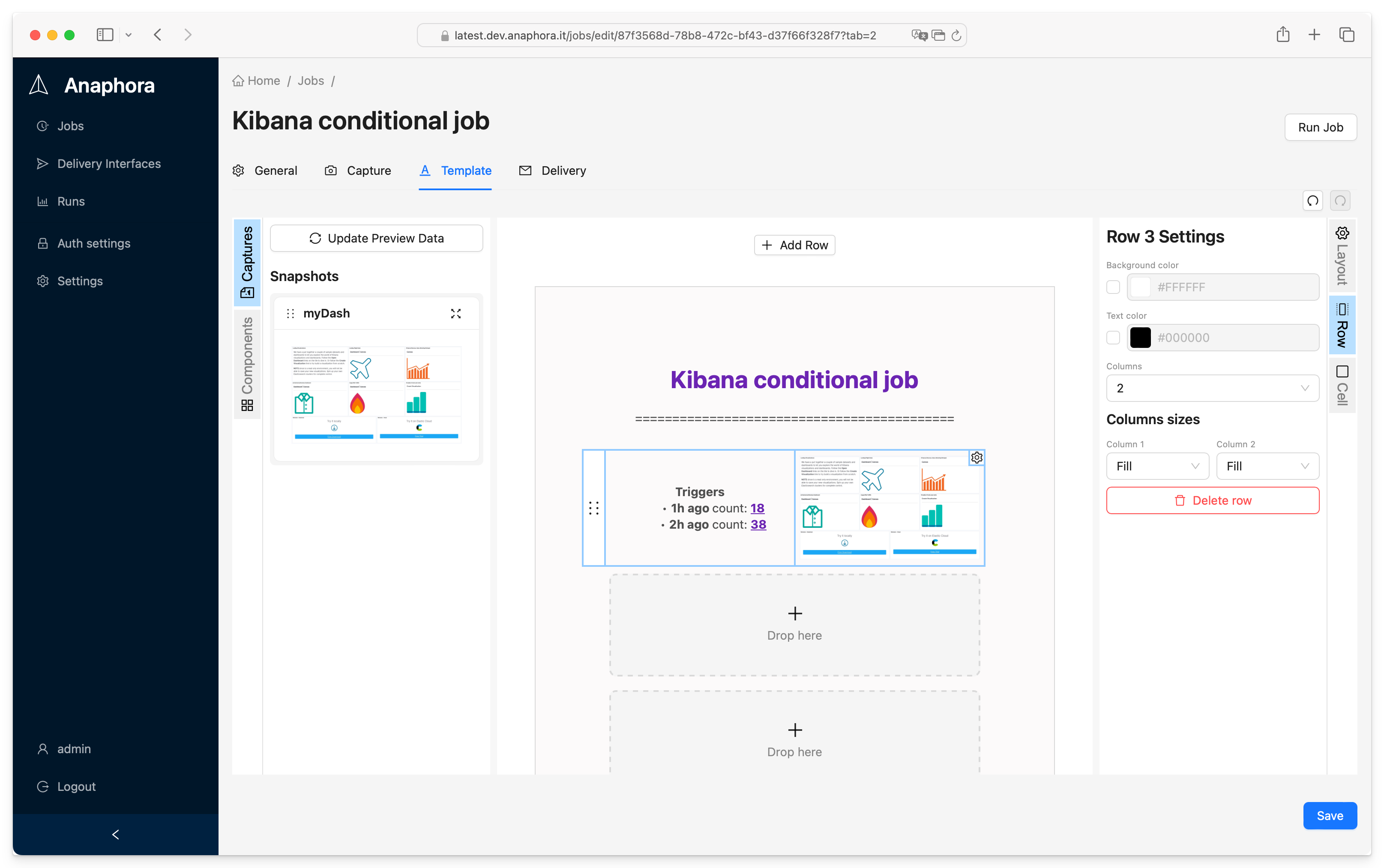 Report composer showing drag and drop interface