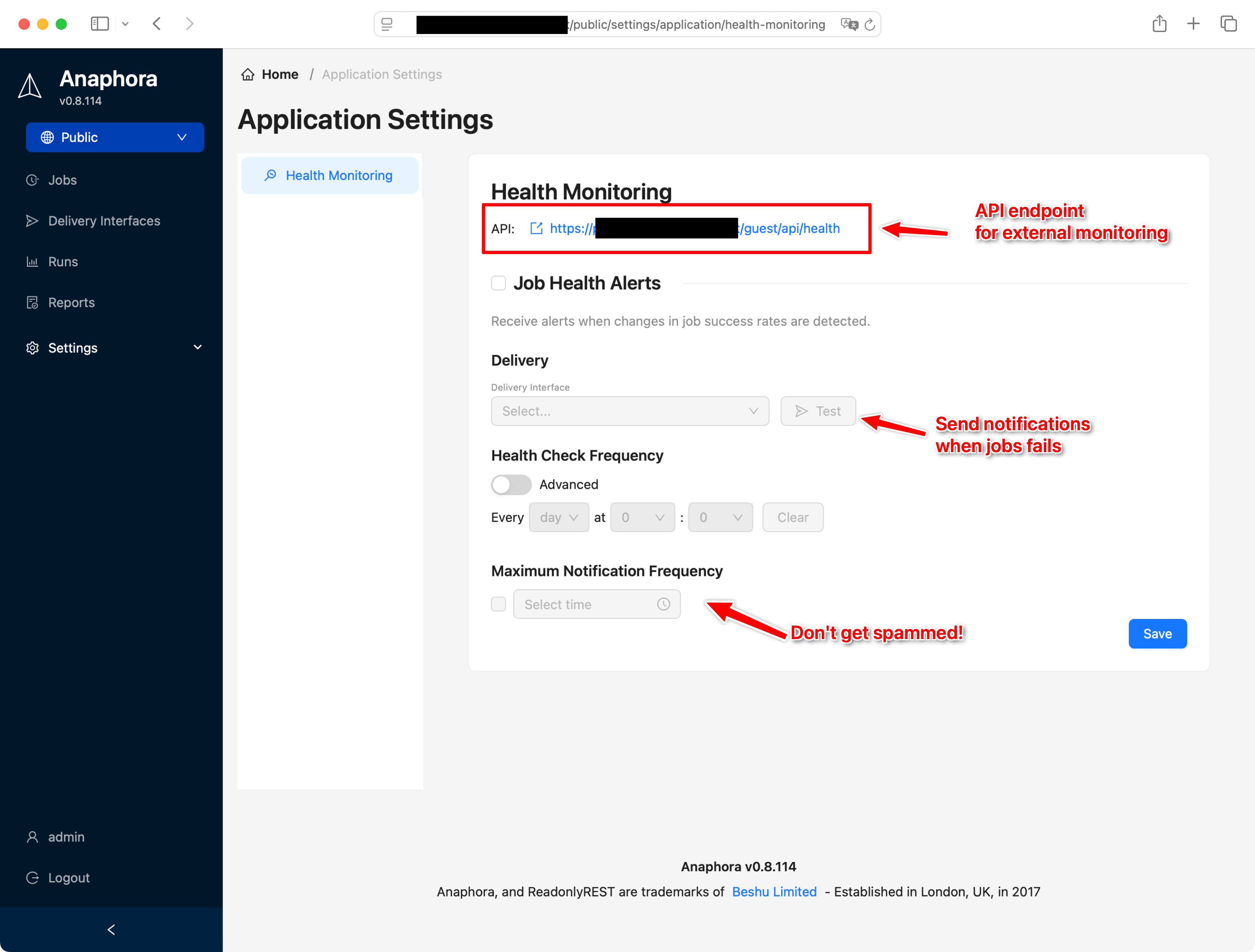 Self-monitoring - Alert on job failures, observability metrics