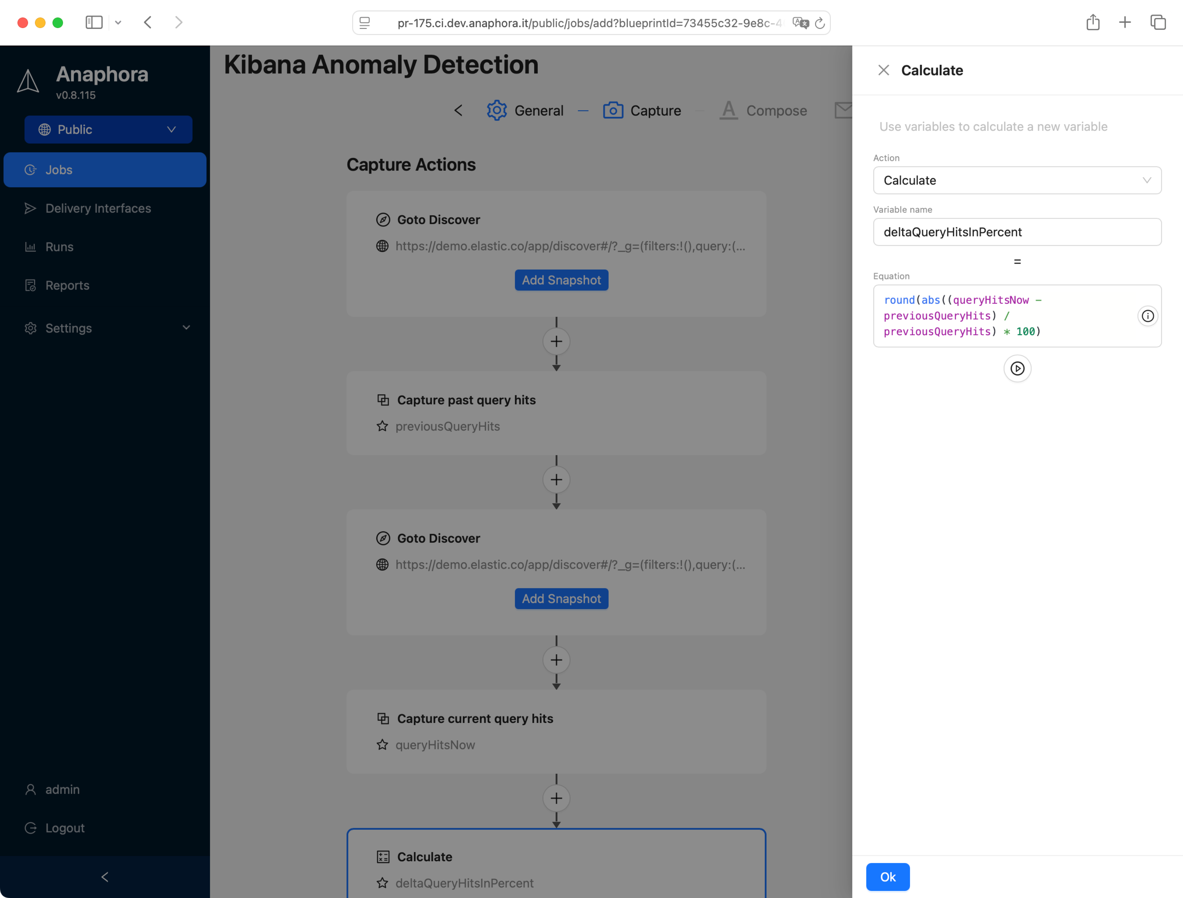 "Calculate" action enables anomaly detection
